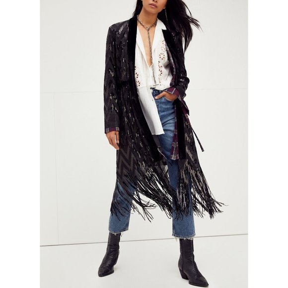 Free People Jackets & Blazers - NWT Free People Stardust Sequin Duster / Black